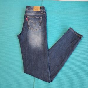Girls Levi's 710 Super Skinny Blue Distressed Stretch Jeans Adj Waist 12R